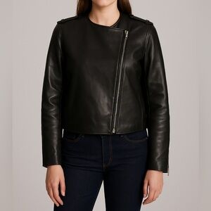 A.L.C. Black Leather Asymmetrical Zip Jacket Leonardo
